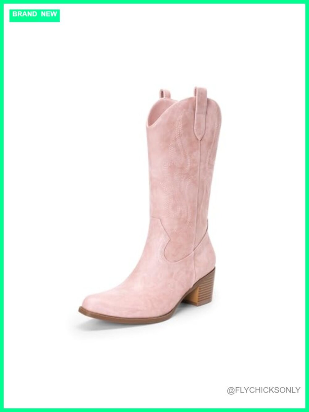 Women's Square Toe Mid Calf Western Cowboy Boots Faux Leather